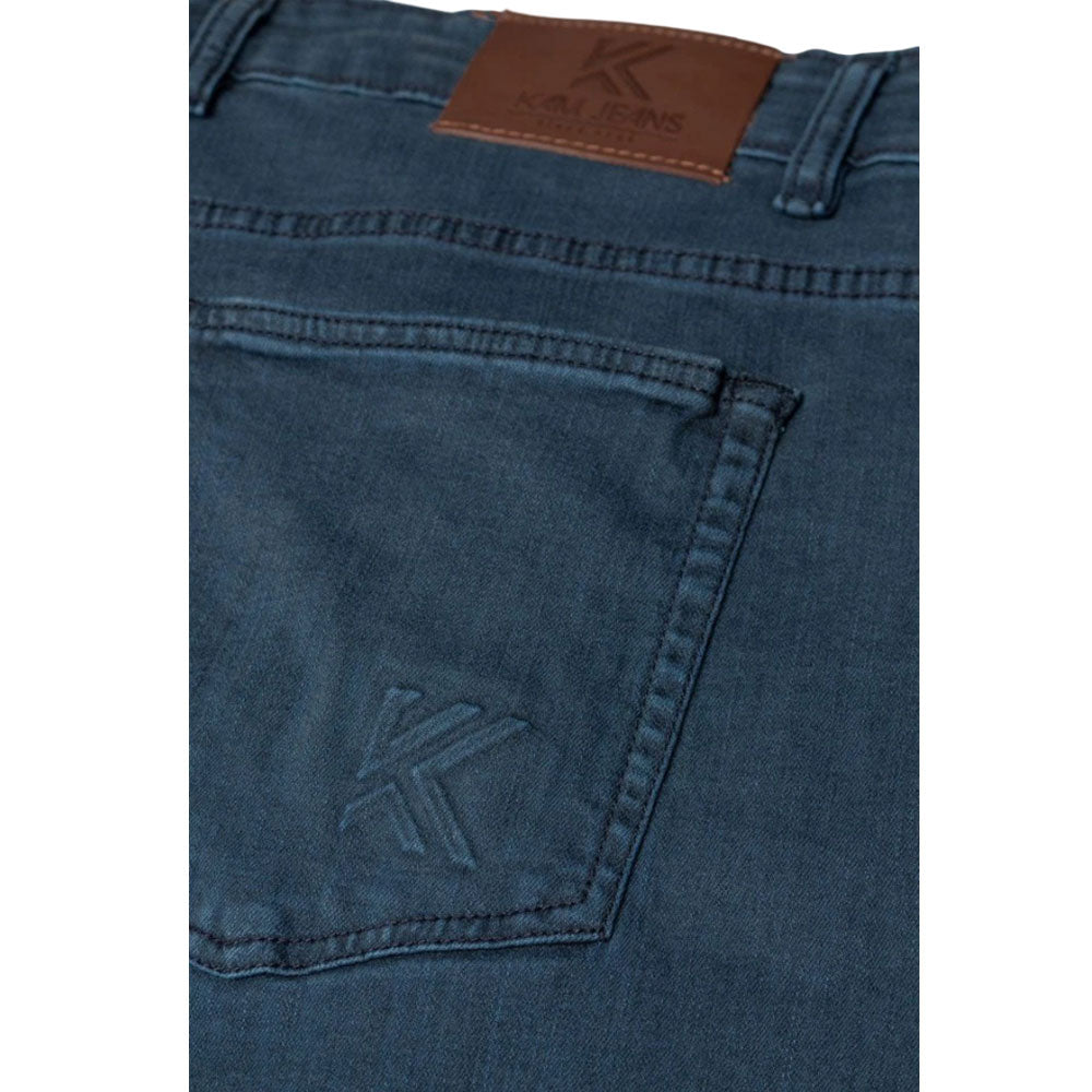 Smokey blue embossed regular fit jeans with classic 5-pocket design.