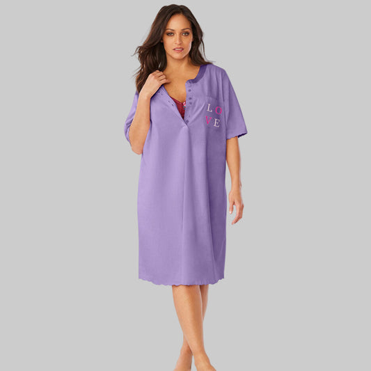 Soft Iris Love Satin Trim Cotton Sleepshirt PSW-8524