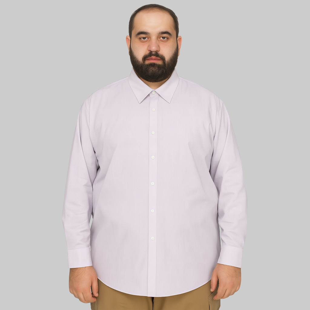 Flat-lay of soft lavender formal shirt with long sleeves and cream buttons