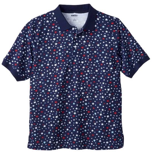 Stars Shrink-Less Piqué Polo Shirt – Front View with Collar and Button Placket