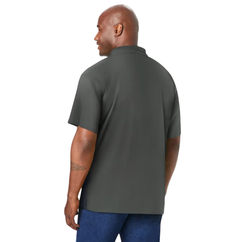 Steel grey moisture-wicking colorblock polo shirt with collar and ribbed cuffs