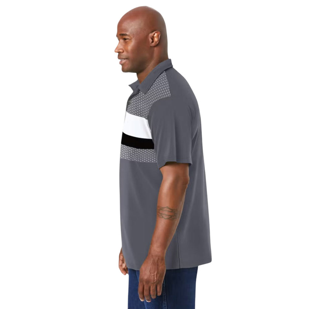 Steel grey moisture-wicking colorblock polo shirt with collar and ribbed cuffs