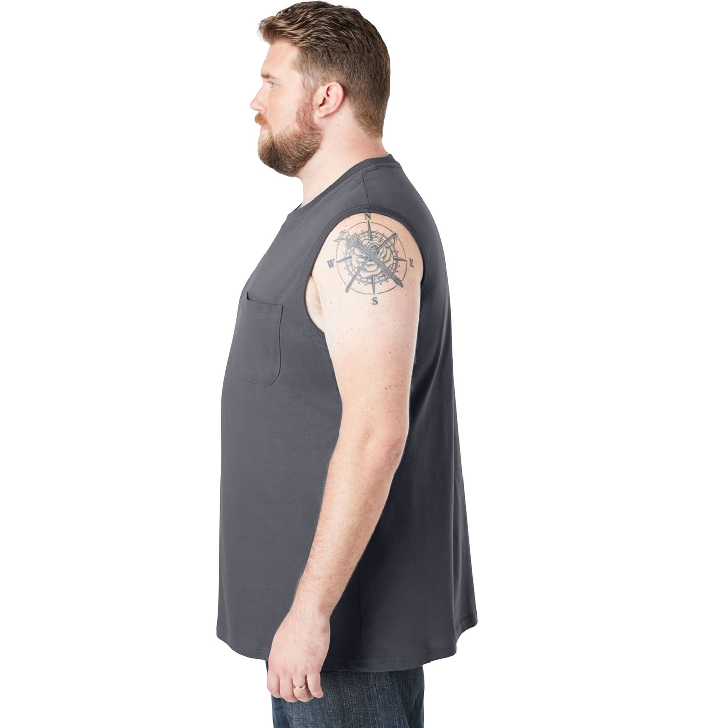 Steel Heavyweight Pocket Muscle Tee – Sleeveless Front View with Pocket Detail