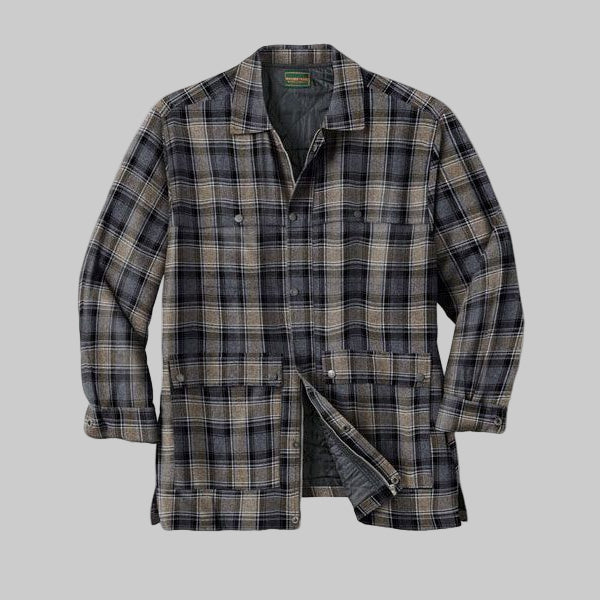 Steel plaid renegade shirt zipper jacket for men in Pakistan – front view