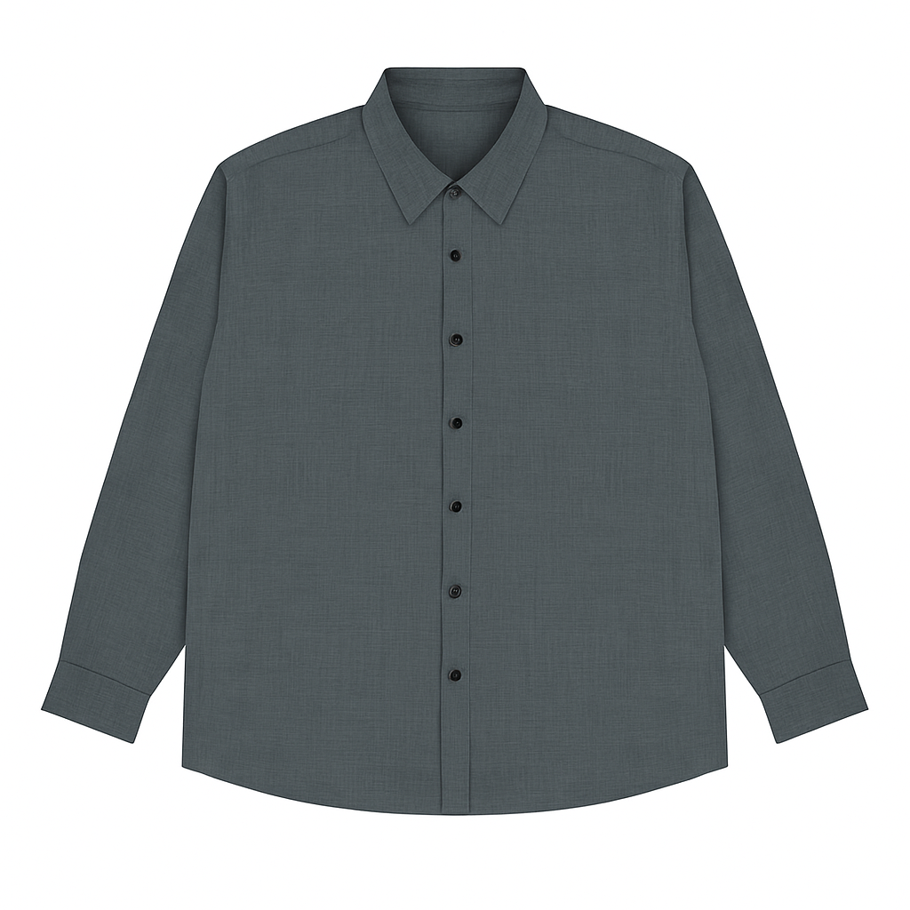 Plus-size Pakistani man wearing steel grey formal shirt with long sleeves