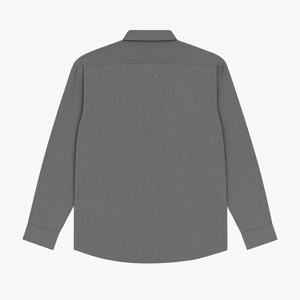 Plus-size Pakistani man wearing steel grey formal shirt with long sleeves