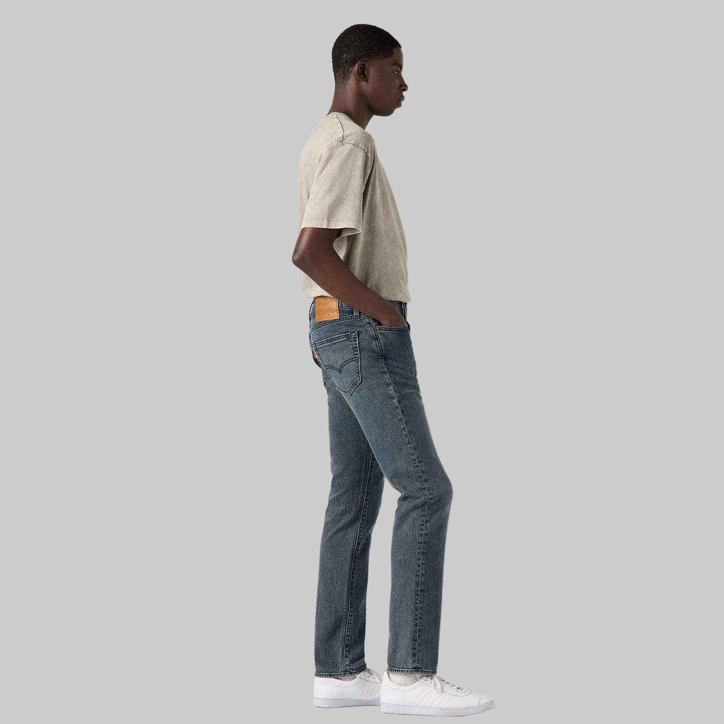 Full-length flat lay of Stone Grey Slim Straight Jeans in stone grey wash