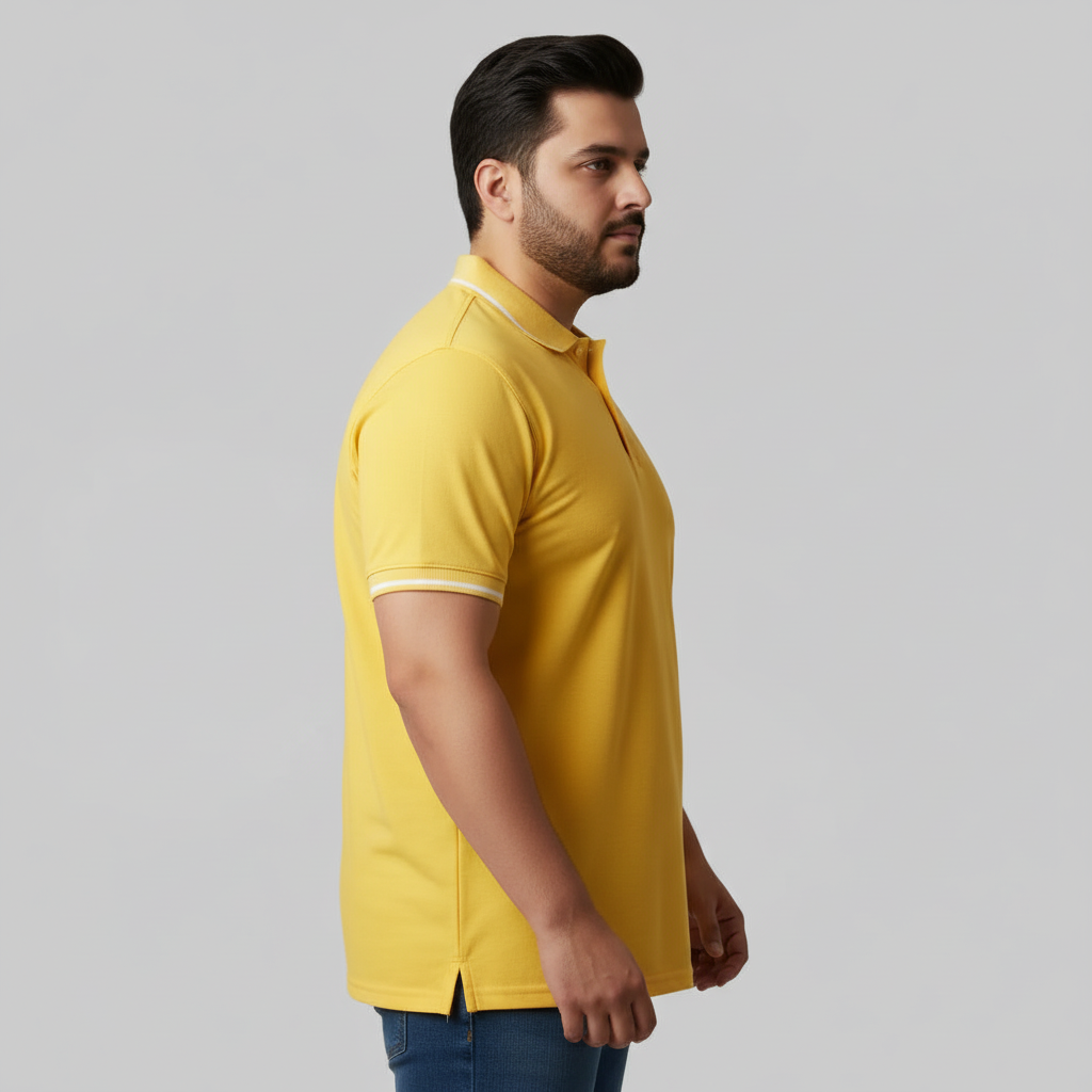 Sunshine Yellow Contrast Tipped Plus Size Polo Shirt PSM-10879
