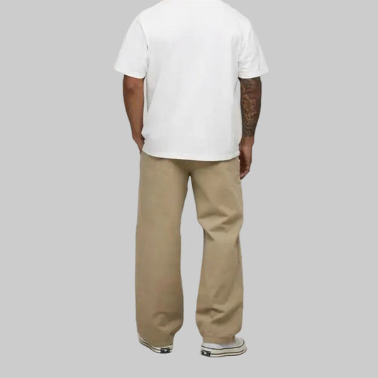 Men’s taupe wide-leg jeans with relaxed fit and neutral tone