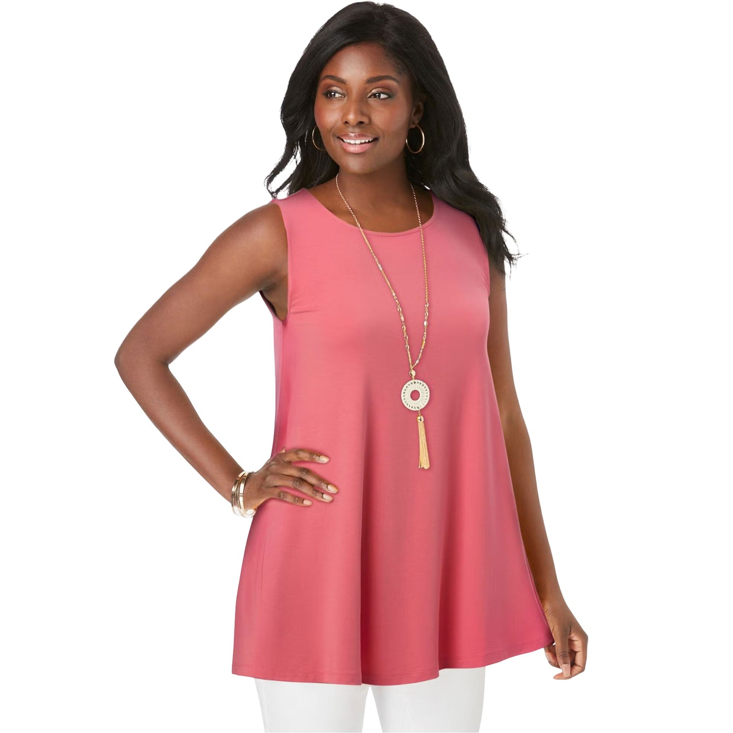 Tea Rose Stretch Knit Sleeveless Swing Tunic PSW-9591
