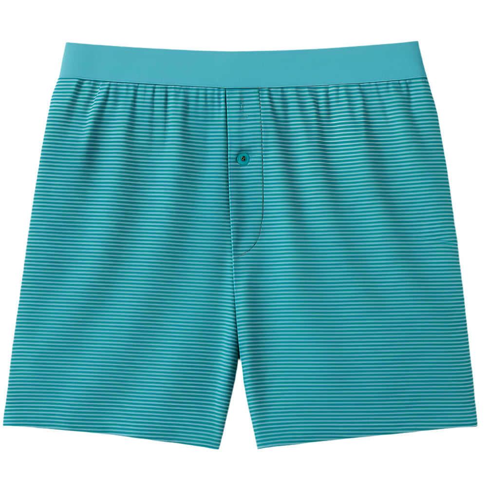 Teal Micro-Striped Cotton Boxer Shorts with Button-Fly and Elastic Waistband