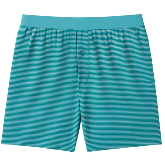 Teal Micro-Striped Cotton Boxer Shorts with Button-Fly and Elastic Waistband