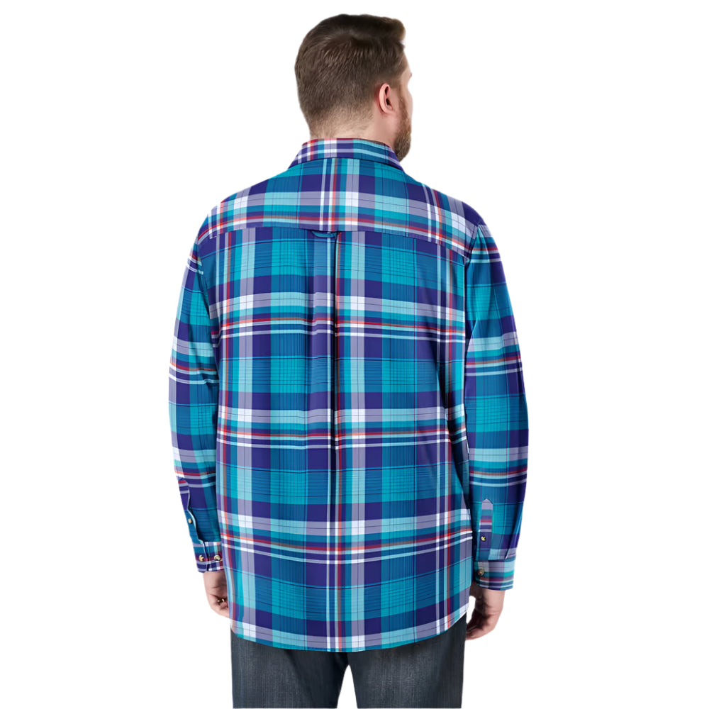 Teal plaid flannel shirt with button chest pockets and relaxed Big & Tall fit