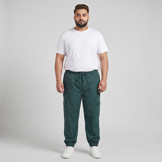 Teal Plus-Size Cargo Cotton Joggers PSM-8811
