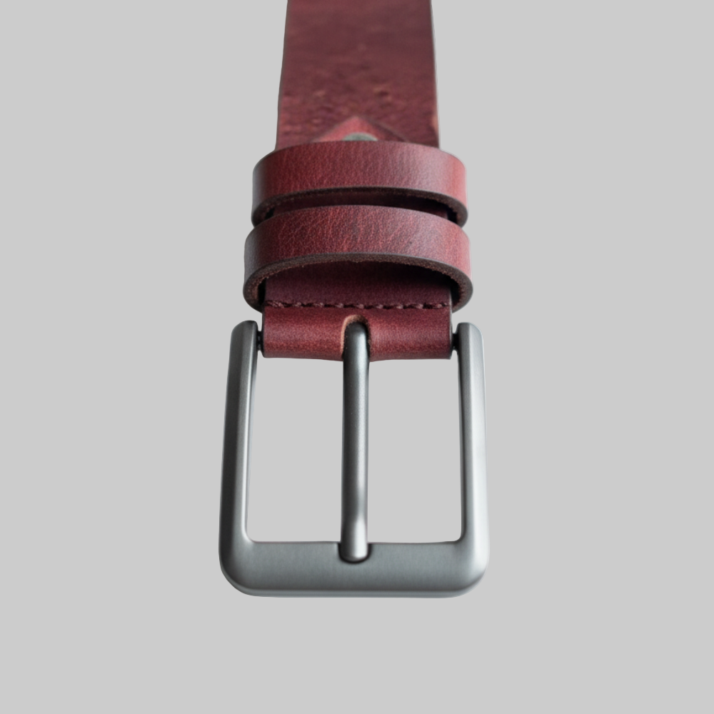 Textured Burgundy Classic Plus Size Leather Belt PSM-10291