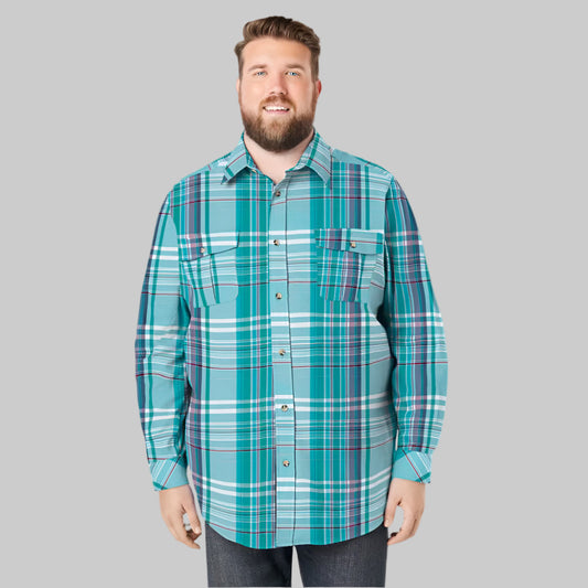 Tidal green plaid flannel shirt with chest pockets in Big & Tall sizing