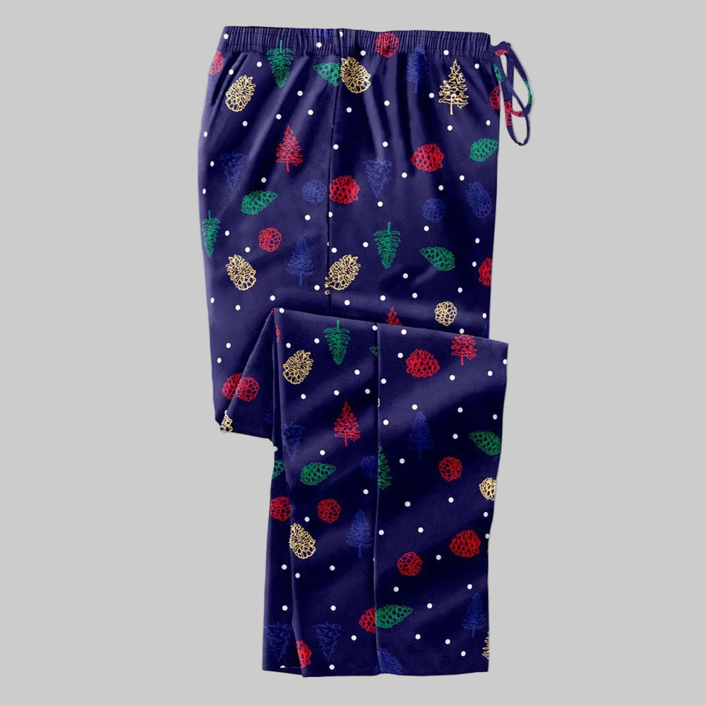 Trees and pinecones novelty print cotton flannel pajama pants