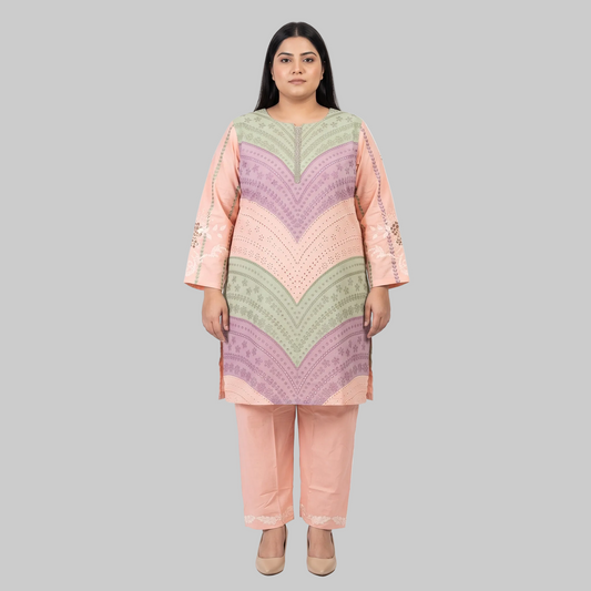 Tri-Color Pastel Wave Embroidered 3-Piece Cotton Lawn Suit for Women with Elegant Embroidery