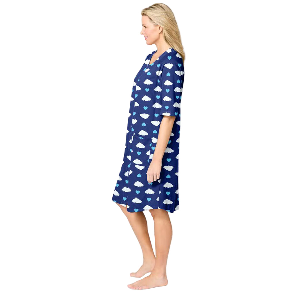 Flat-lay of Ultra Blue Clouds Zip-Front Robe on neutral background