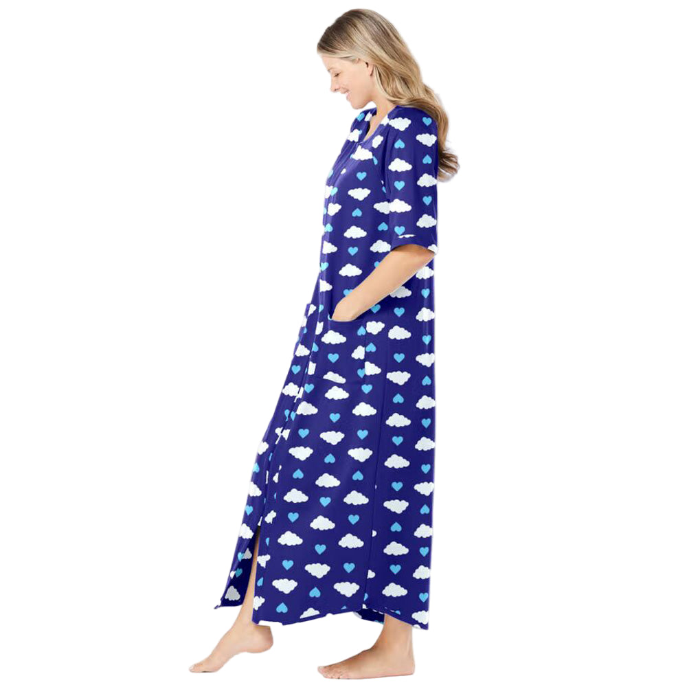 Flat-lay of Ultra Blue Clouds Zip-Front Robe on neutral background
