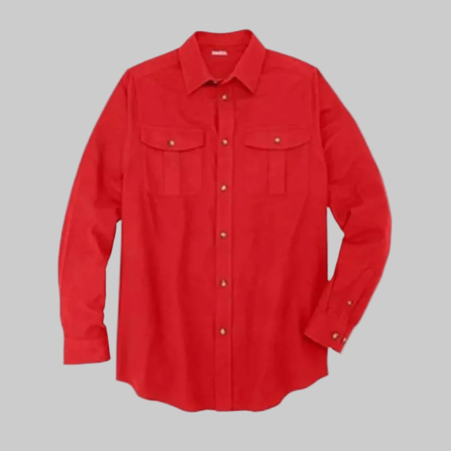 Red solid flannel shirt with horn buttons and chest pockets in Big & Tall sizing