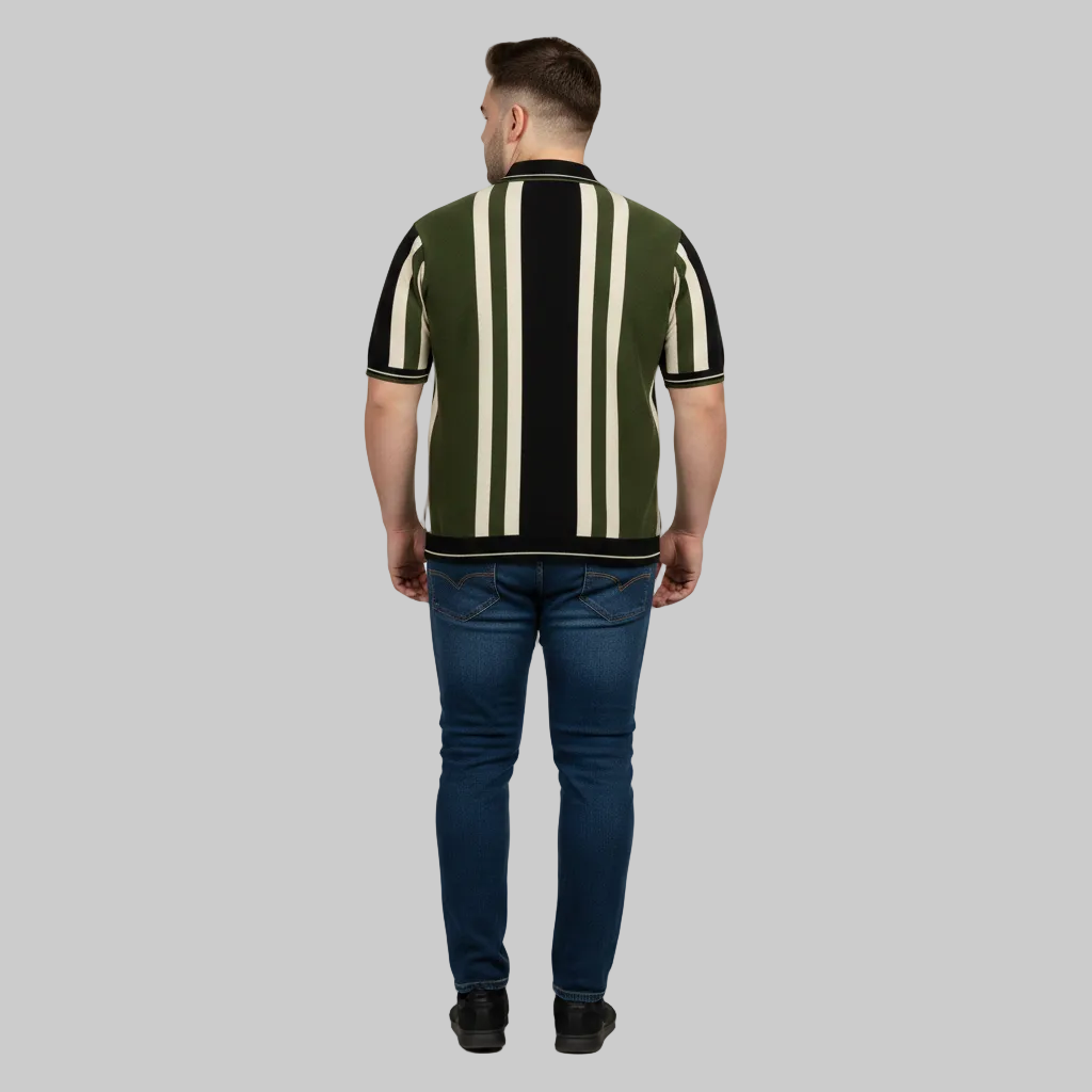 Vertical Stripe Stretch Polo T-Shirt PSM-10635