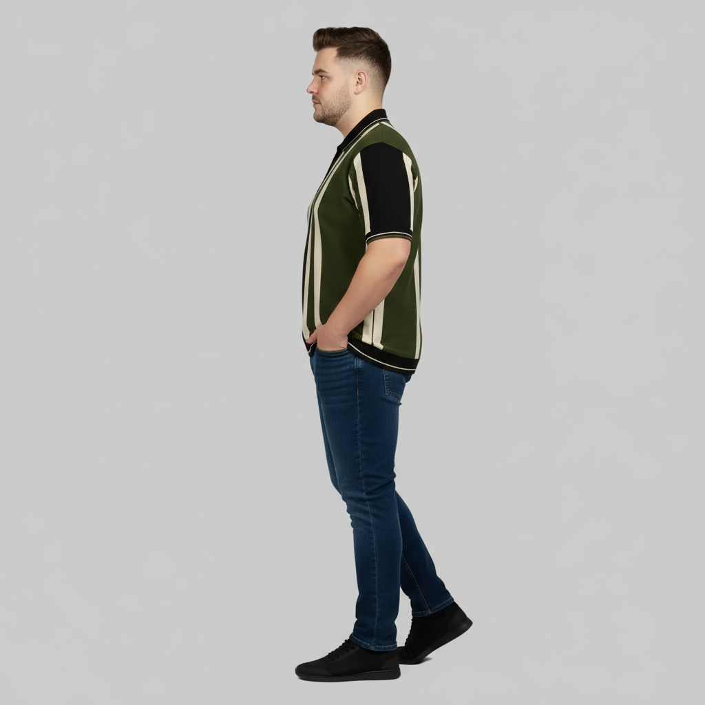 Olive & Black Vertical Stripe Zip Polo PSM-10635