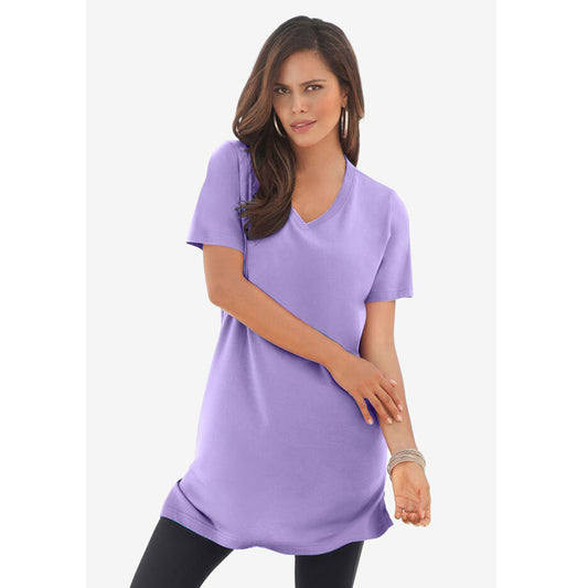 Vintage Lavender Short-Sleeve V-Neck Ultimate Tunic PSW-8778