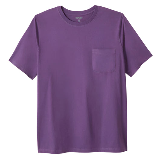 Vintage Purple Pocket Crewneck T-Shirt for big & tall men with shrink-resistant cotton fabric