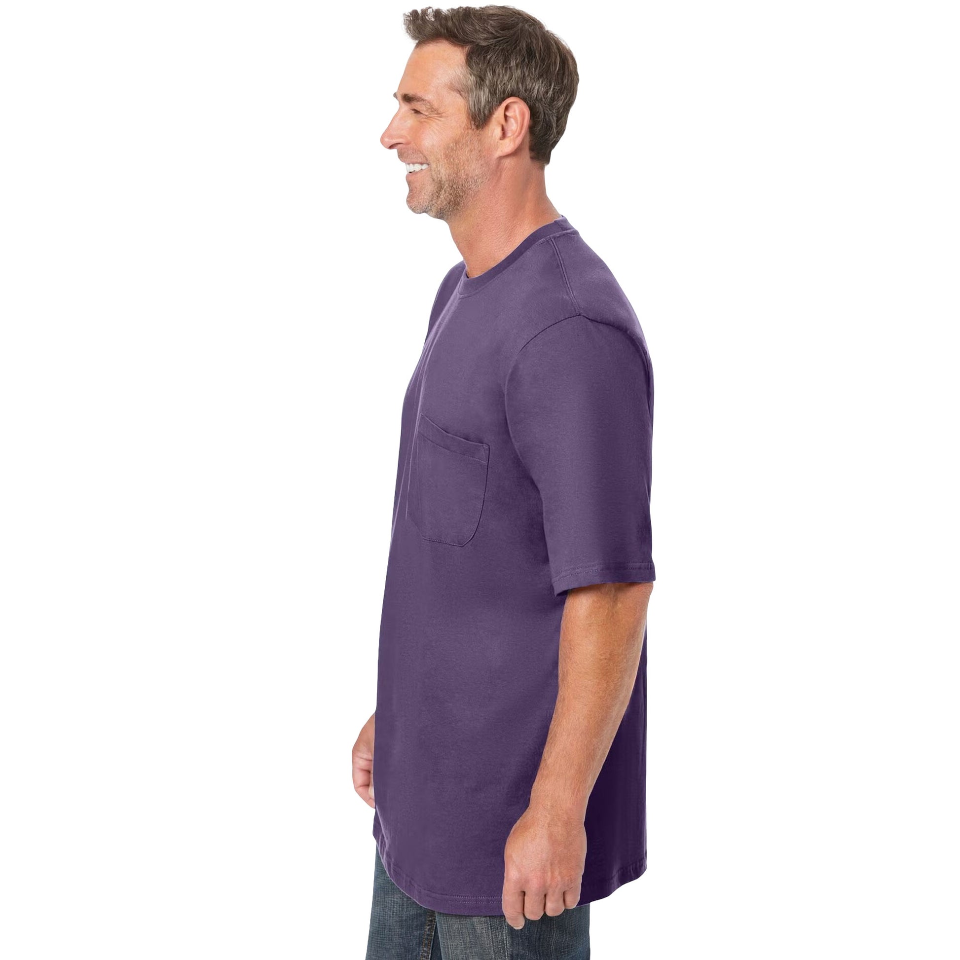 Vintage Purple Pocket Crewneck T-Shirt for big & tall men with shrink-resistant cotton fabric