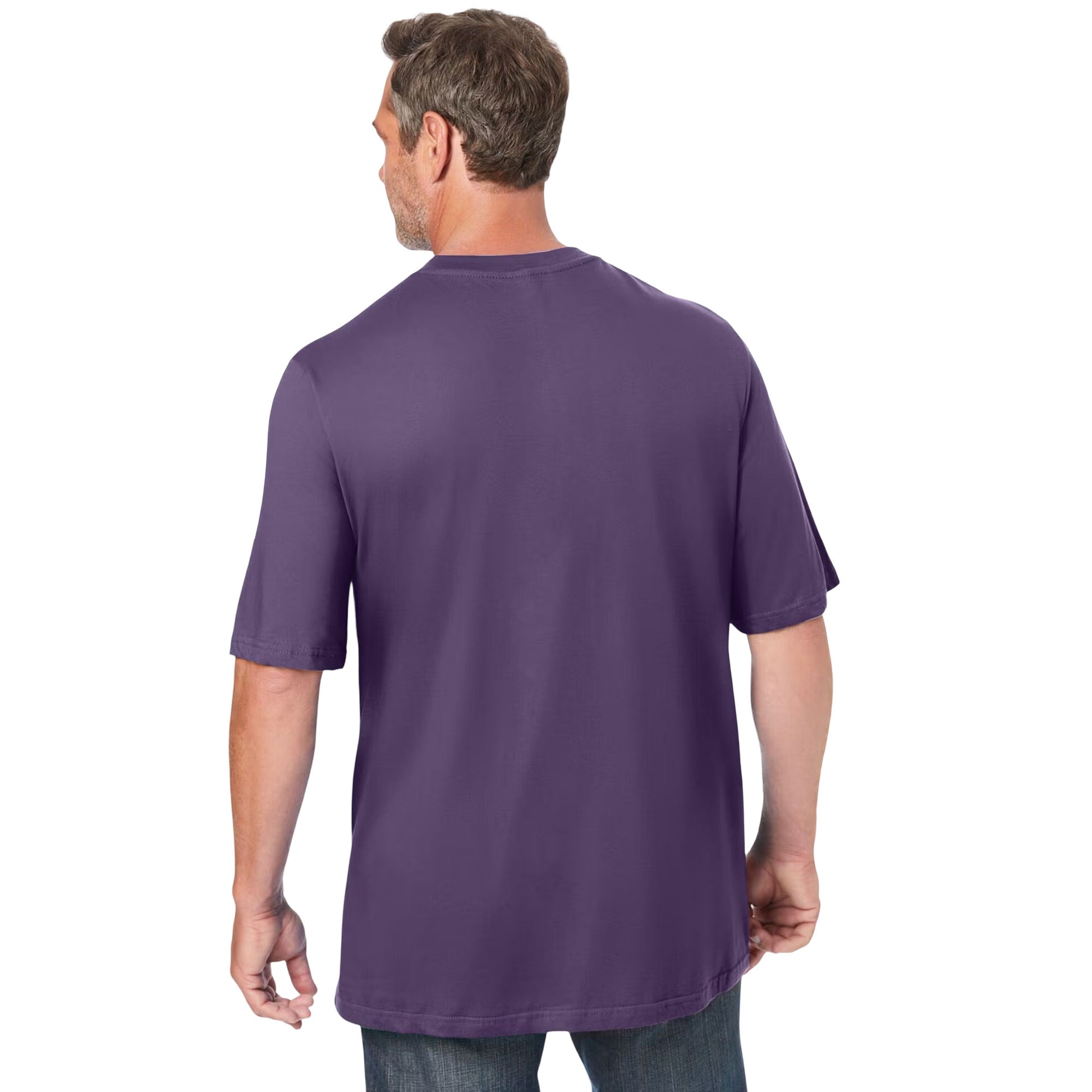 Vintage Purple Pocket Crewneck T-Shirt for big & tall men with shrink-resistant cotton fabric