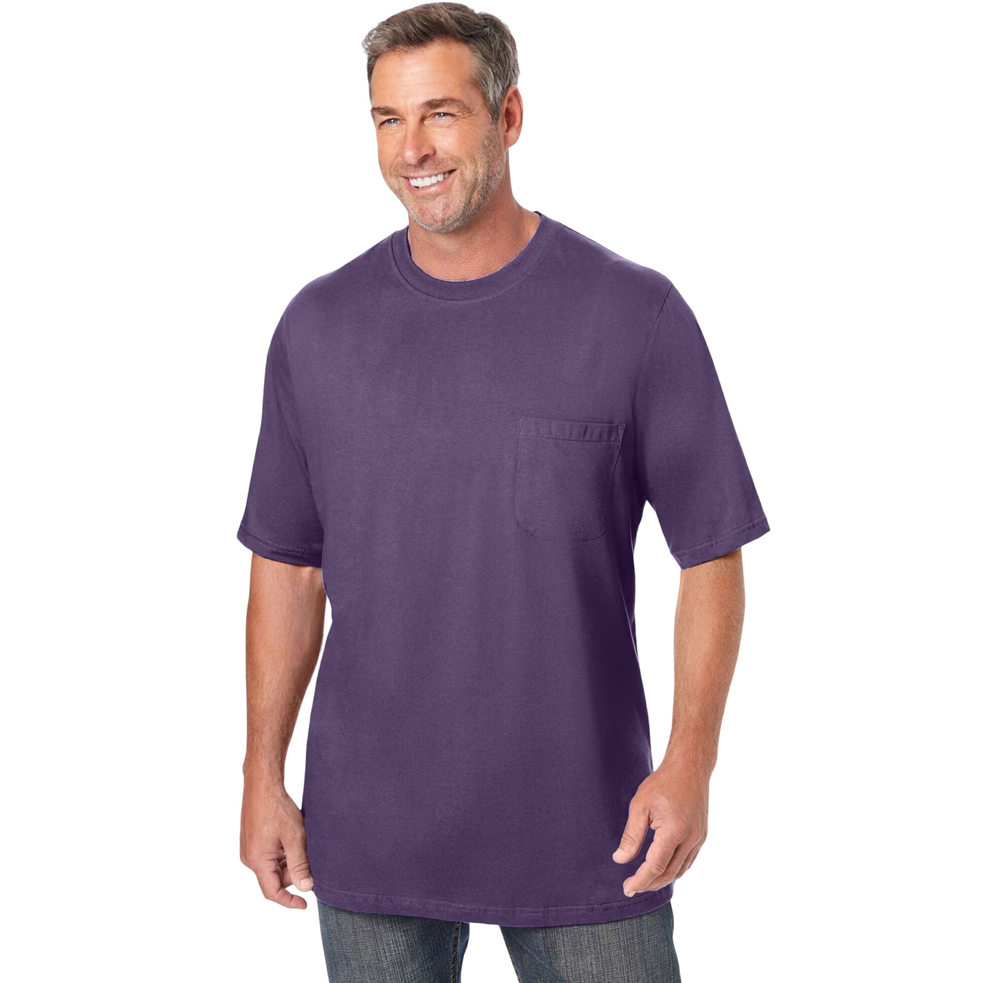 Vintage Purple Pocket Crewneck T-Shirt for big & tall men with shrink-resistant cotton fabric