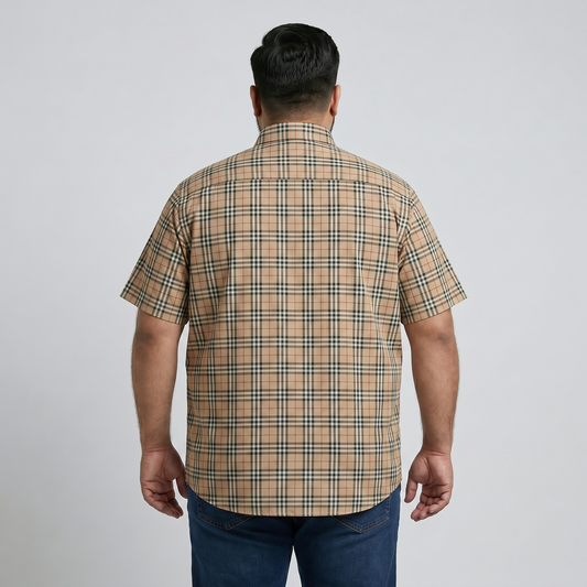 Vintage Tan Check Half Sleeve Casual Shirt PSM-11196