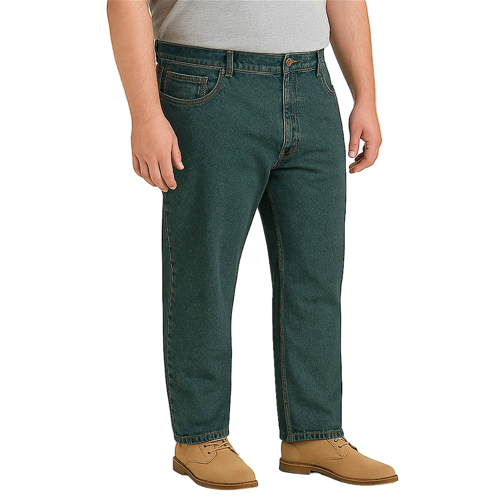"Men’s vintage wash regular fit jeans with straight leg, button fastening, zip fly, belt loops, and five-pocket design, crafted from 100% cotton denim."