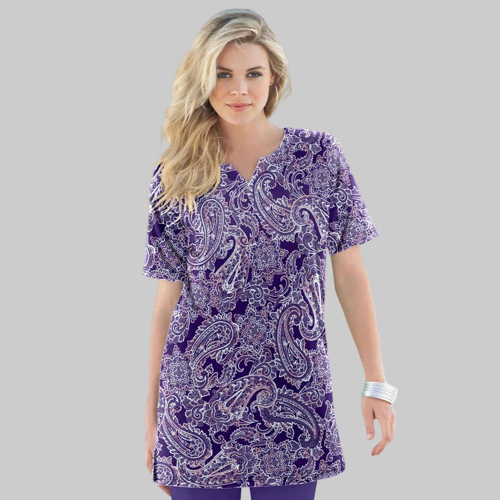 Violet Lace Paisley Notch-Neck Soft Knit Tunic PSW-8019
