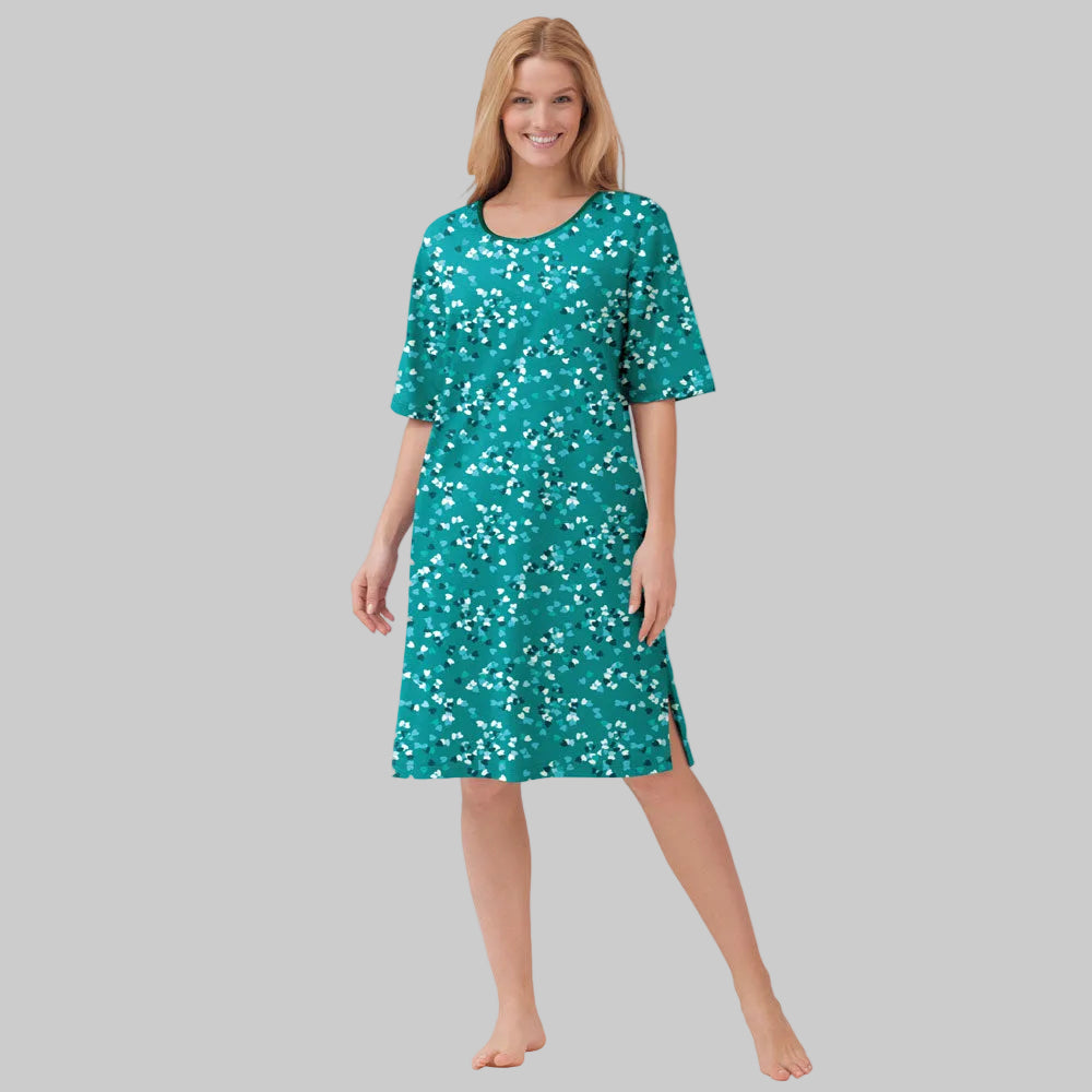 Waterfall confetti heart print short sleeve sleepshirt with relaxed fit and soft cotton fabric for comfortable sleepwear.