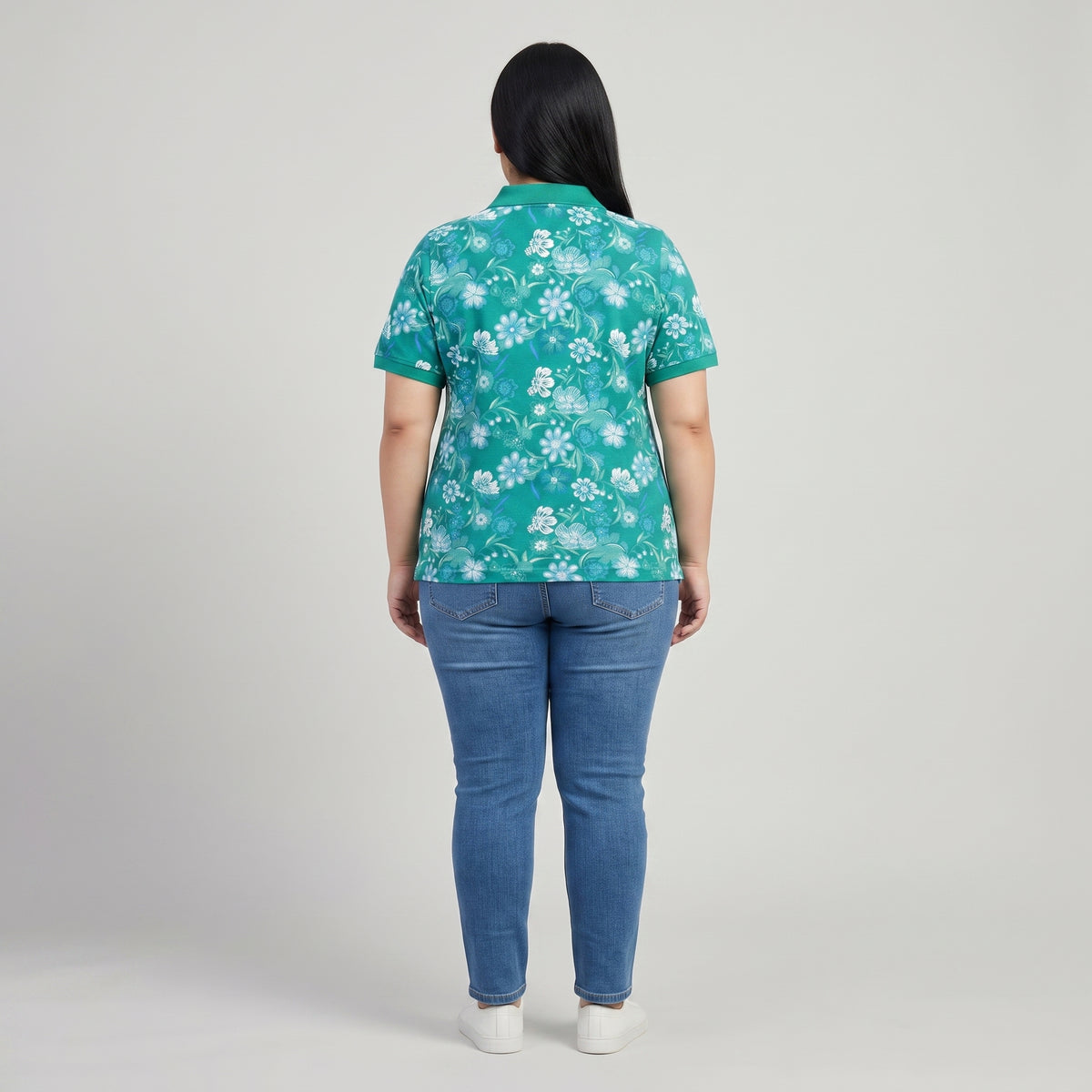 Waterfall Flowers Polo Tunic | Plus Size - PSW-9182