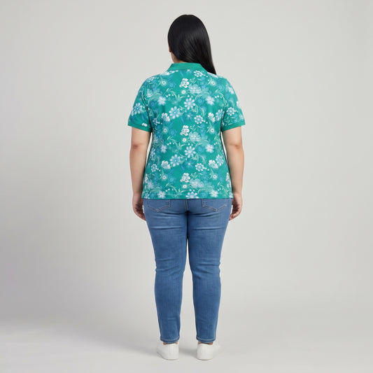 Waterfall Flowers Polo Tunic | Plus Size - PSW-9182