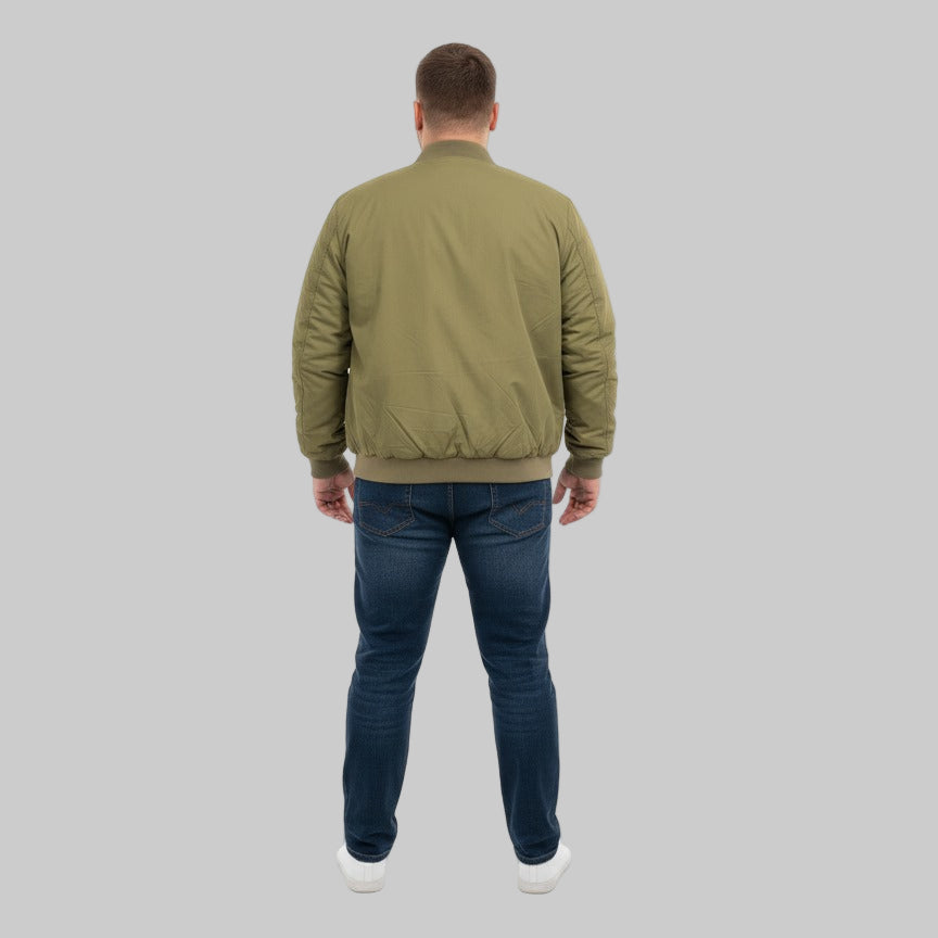 Light Olive Plus-Size Bomber Jacket – Matte Finish PSM-10083
