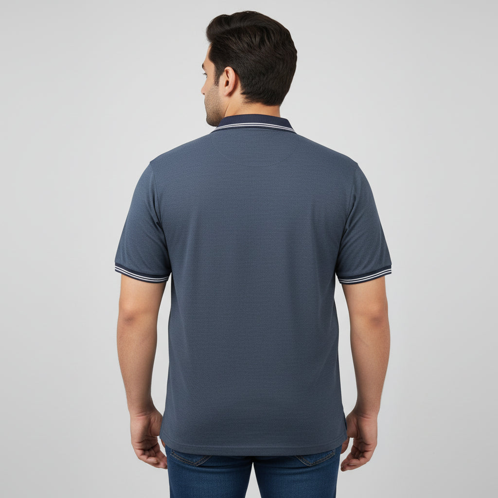 Steel Blue Contrast Tipped Collar Plus Size Polo Shirt PSM-10877