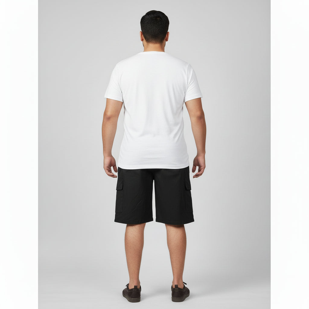 Black Cotton Elastic Waist Cargo Shorts PSM-10982