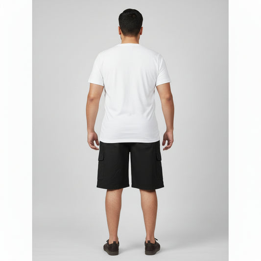 Black Cotton Elastic Waist Cargo Shorts PSM-10982