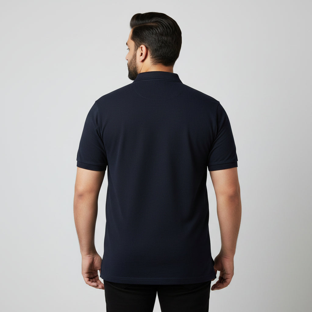 Classic Navy Pique Cotton Polo Shirt With Pocket PSM-11275