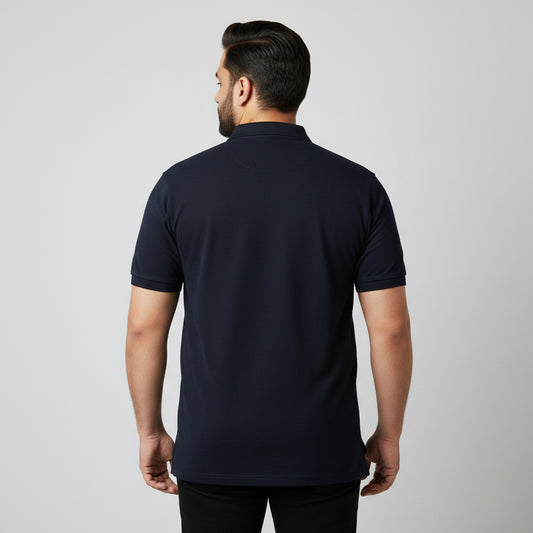 Classic Navy Pique Cotton Polo Shirt With Pocket PSM-11275