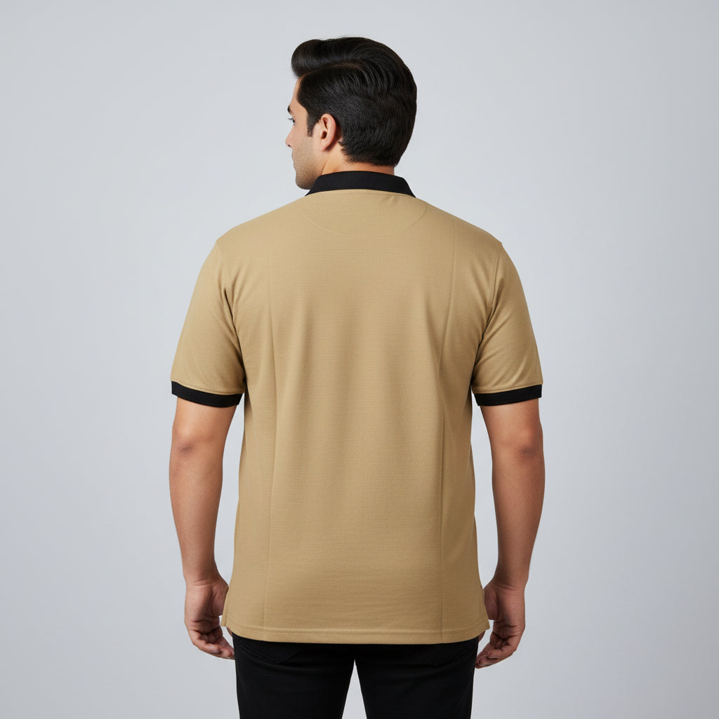Khaki Beige Pique Cotton Polo Shirt B Grade with Contrast Collar PSM-11278B