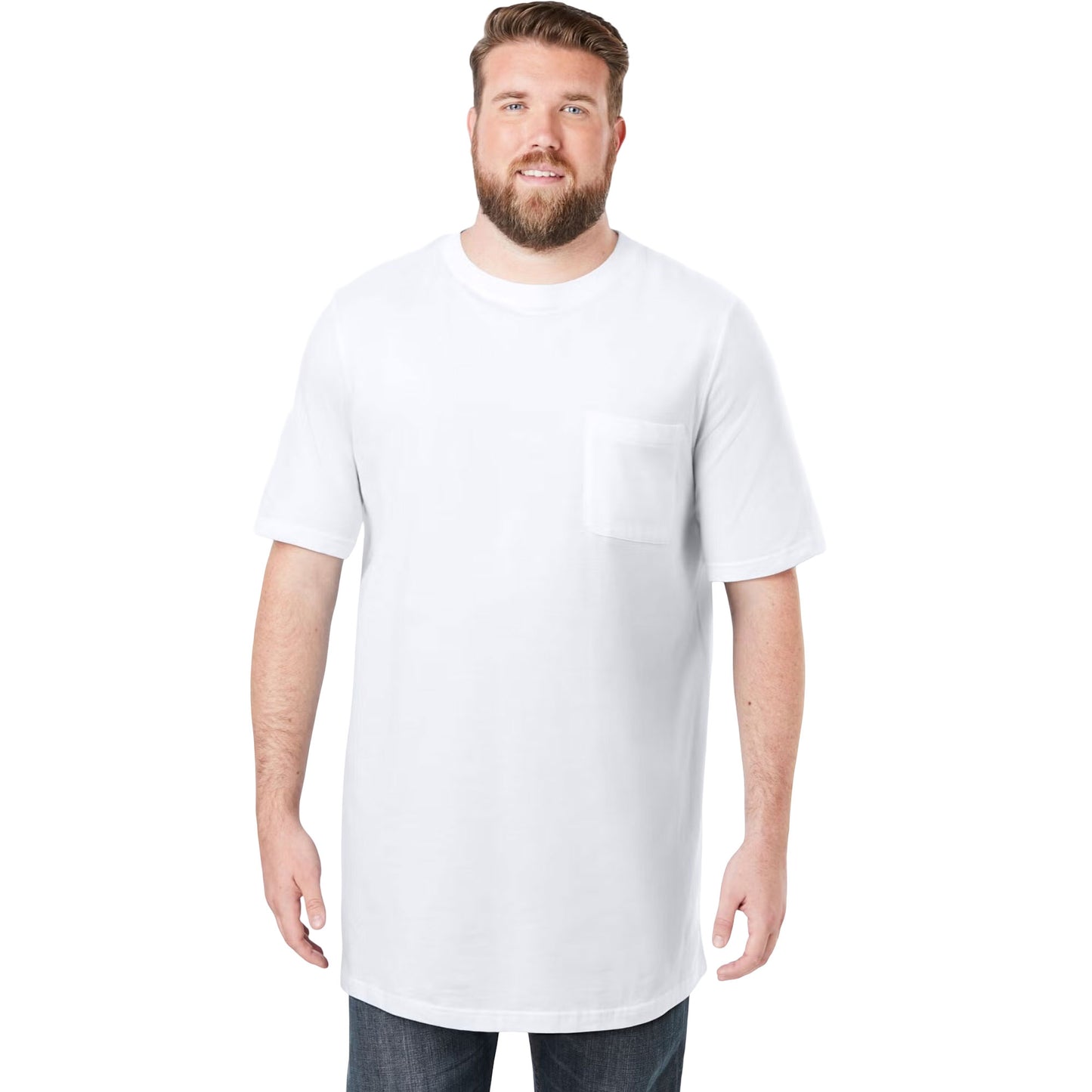 White Big & Tall Pocket Crewneck T-Shirt – Front View with Chest Pocket