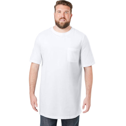White Big & Tall Pocket Crewneck T-Shirt – Front View with Chest Pocket