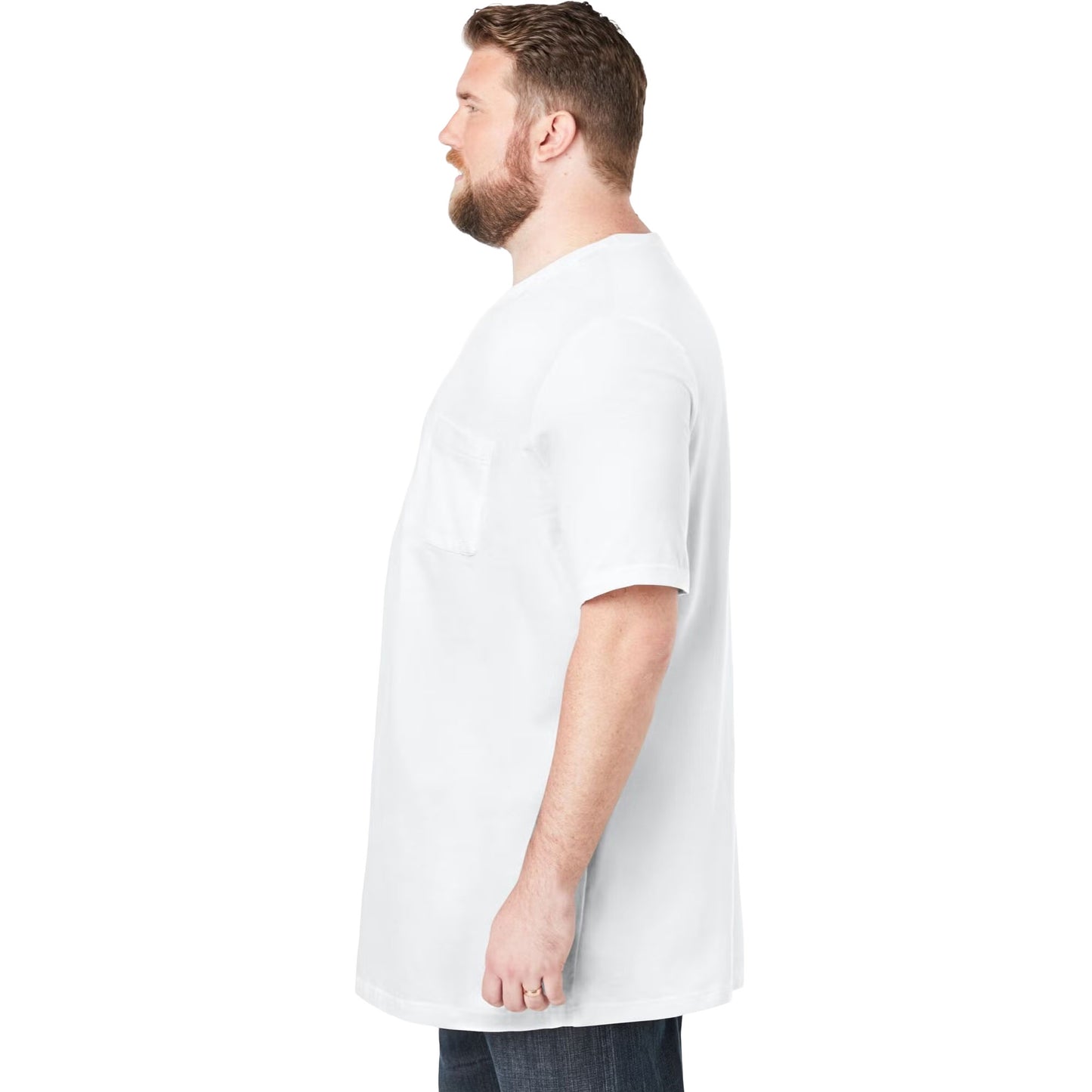 White Big & Tall Pocket Crewneck T-Shirt – Front View with Chest Pocket