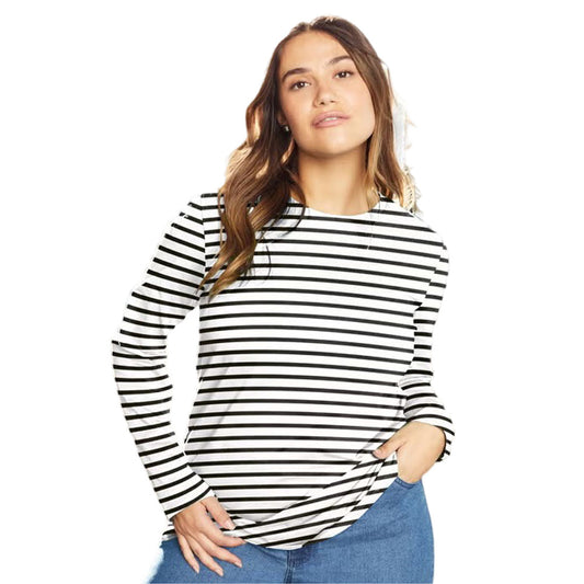 White Black Stripes Long-Sleeve Crewneck T-Shirt PSW-9285