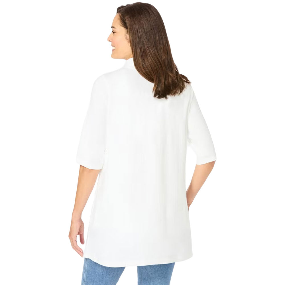 White Button-Front Knit Shirt with Elbow Sleeves and Free Sleeveless Tank – 2-Piece Set